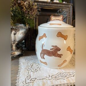 Vintage Inspirado Hand painted ceramic dog cookie jar large canister